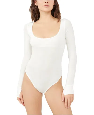 Free People Settle In Scoop Neck Bodysuit In Ivory In Multi