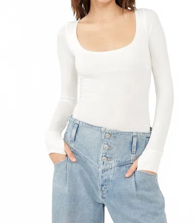 Free People Settle In Scoop Neck Bodysuit In White