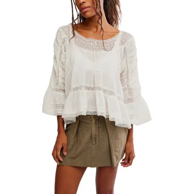 Free People She's A Romantic Lace Detail Cotton Top In Gray
