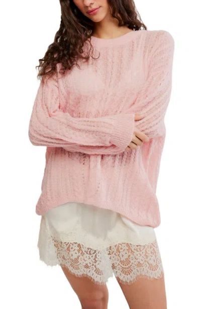 Free People Sheer Luck Cable Knit Sweater In Pink