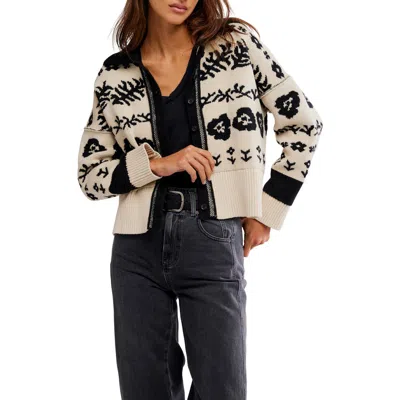 Free People Shelby Floral Jacquard Cotton Cardigan In Neutral