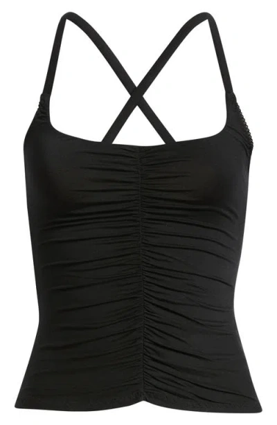 Free People Shimmer Shimmer Ruched Crossback Camisole In Black