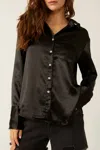 Free People Shooting For The Moon Satin Shirt In Black
