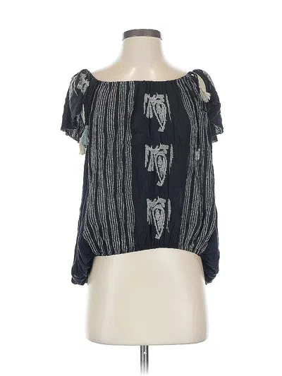Pre-owned Free People Short Sleeve Blouse In Black