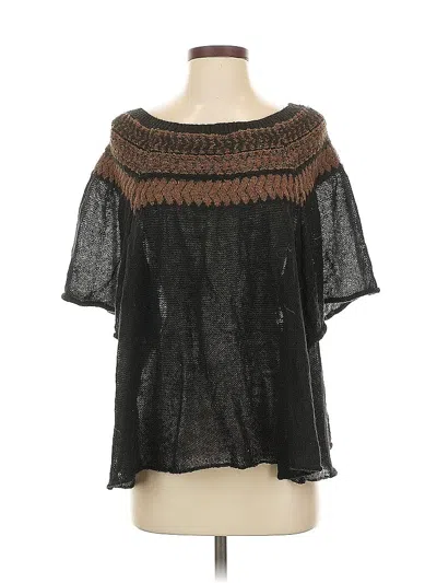 Pre-owned Free People Short Sleeve Blouse In Black