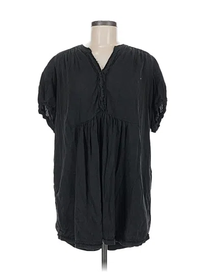 Pre-owned Free People Short Sleeve Blouse In Black