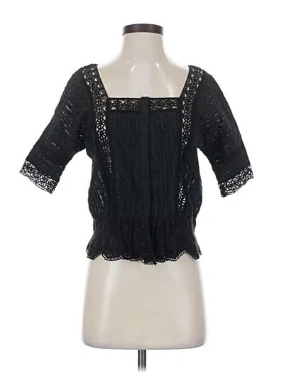 Pre-owned Free People Short Sleeve Blouse In Black