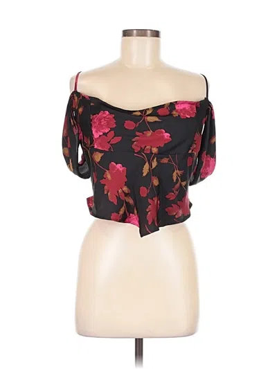 Pre-owned Free People Short Sleeve Blouse In Black