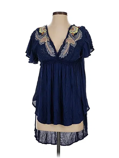 Pre-owned Free People Short Sleeve Blouse In Blue