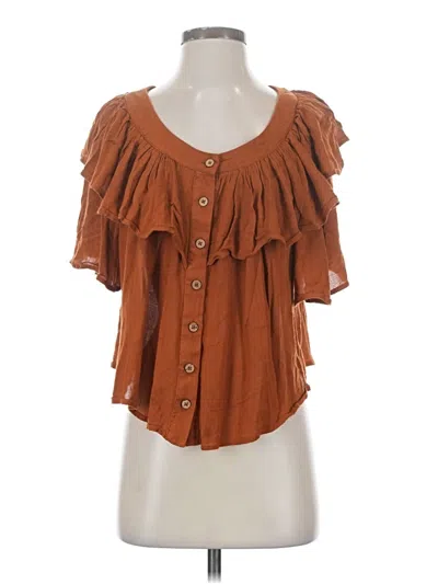 Pre-owned Free People Short Sleeve Blouse In Brown