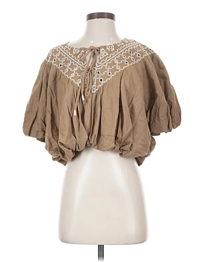 Pre-owned Free People Short Sleeve Blouse In Brown