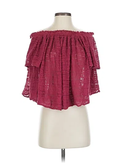 Pre-owned Free People Short Sleeve Blouse In Burgundy