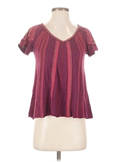 Pre-owned Free People Short Sleeve Blouse In Burgundy