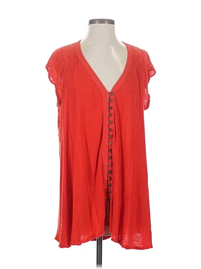 Pre-owned Free People Short Sleeve Blouse In Red