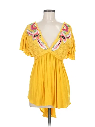 Pre-owned Free People Short Sleeve Blouse In Yellow