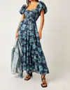 Free People Short Sleeve Sundrenched Dress In Emerald Combo In Blue