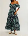 Free People Short Sleeve Sundrenched Dress In Emerald Combo In Gold