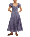 Free People Short Sleeve Sundrenched Maxi Dress In Blue Granite