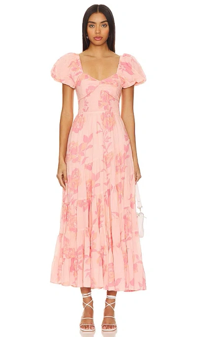 Free People Short Sleeve Sundrenched Maxi Dress In Pinky Combo