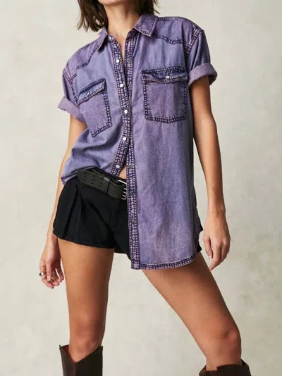 Free People Short With It Denim Top In Violet In Orchid Overdye