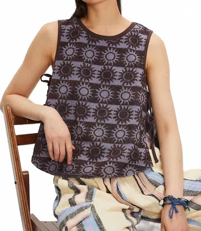 FREE PEOPLE SIDE-TIE TOWEL TERRY TOP IN BLUE COMBO