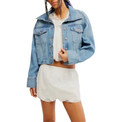 Free People Side To Side Crop Denim Jacket In Blue