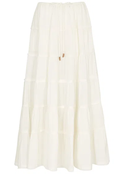 Free People Simply Smitten Tiered Cotton Maxi Skirt In White