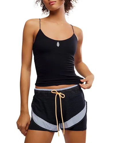 Free People Skinny Strap Logo Tank In Black