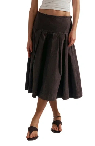 Free People Skipper Pleated Cotton Midi Skirt In Brown