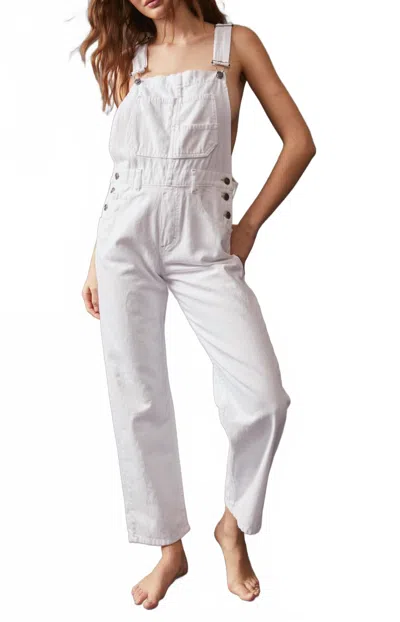 Free People Sleeveless Tapered Leg Overalls In White