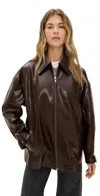 Free People Sloane Faux Leather Jacket Chocolate In Brown