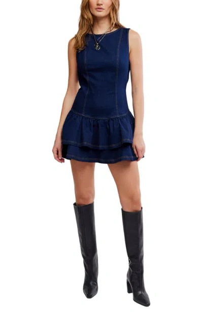 Free People Slow Burn Denim Minidress In Black