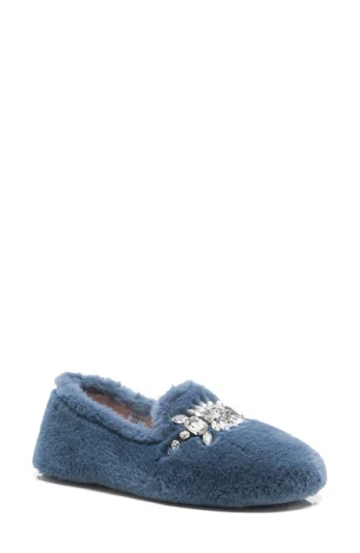 Free People Slumber Party Faux Fur Loafer Slipper In Dark Azure