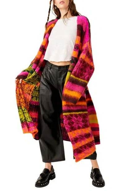 Free People Snowflake Tie Waist Long Cardigan In Yuletide Cabin Combo