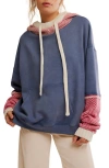 Free People Snug Bonnet Mixed Media Cotton Hoodie In Blue