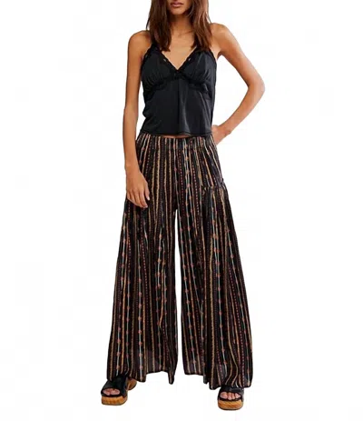 Free People So Charming Wide Leg Pants In Charcoal Combo-ditsy In Black