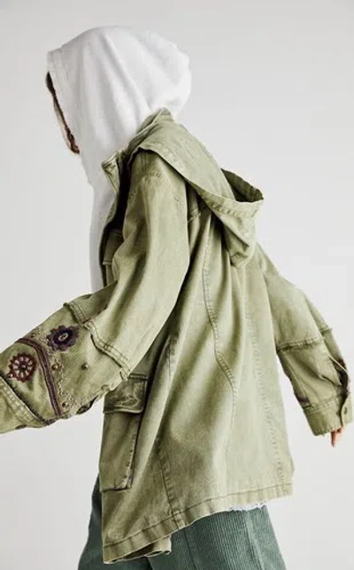 Pre-owned Free People So Down Embroidered Sleeve Unique Cool Military Jacket L In Adventurer