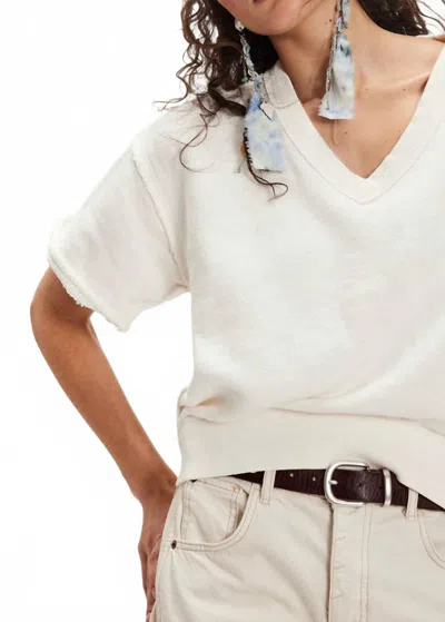 Free People So Easy Short Sleeve V-neck Sweatshirt In White