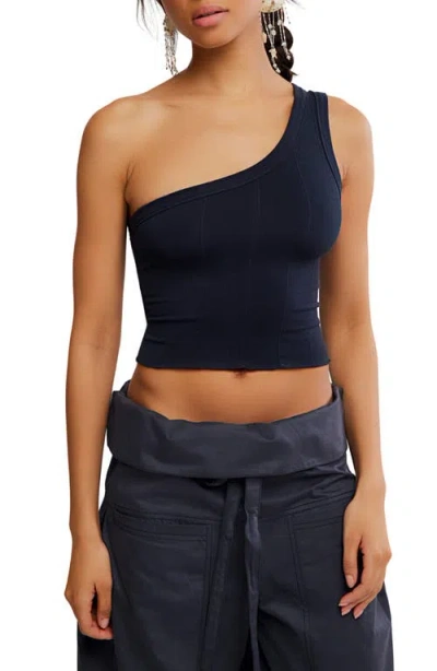 Free People So Soft One-shoulder Crop Tank In Black
