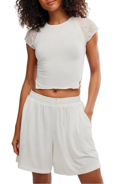 Free People Soft Side Crop Shirt & Pajama Shorts Set In White
