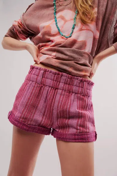 Free People Solar Flare Baja Striped Shorts In Red And Lilac Combo In Multi