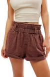 Free People Solor Baja Paperbag Waist Flare Cotton Shorts In Coconut Shell