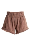 Free People Solor Baja Paperbag Waist Flare Cotton Shorts In Coconut Shell