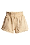 Free People Solor Baja Paperbag Waist Flare Cotton Shorts In Warm Sand