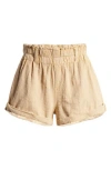 Free People Solor Baja Paperbag Waist Flare Cotton Shorts In Warm Sand