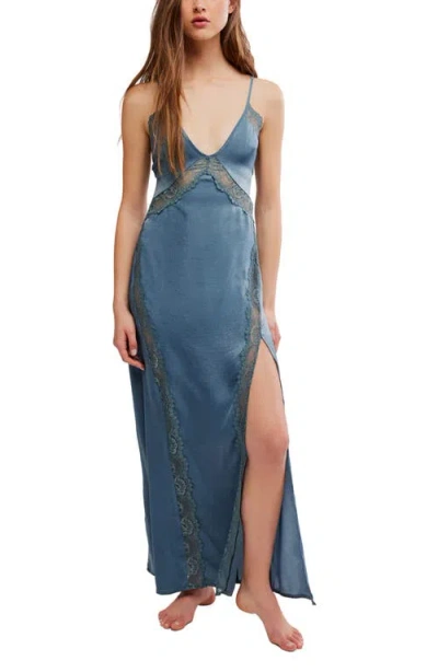Free People Some Kind Of Love Lace Trim Open Back Nightgown In Blue