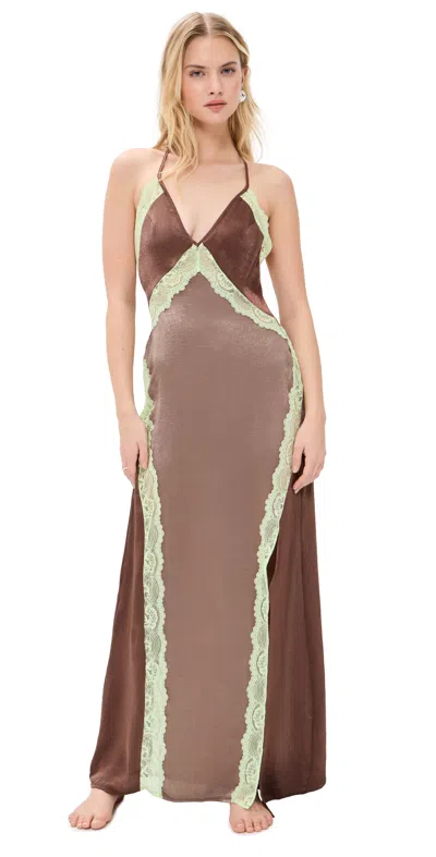 Free People Some Kind Of Love Maxi Slip Mink Combo In Brown