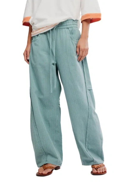 Free People Something Good Pinstripe Cotton Drawstring Pants In Blue