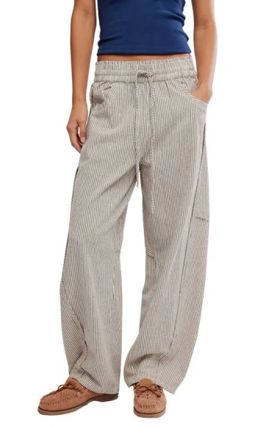 Free People Something Good Pinstripe Cotton Drawstring Pants In Gray
