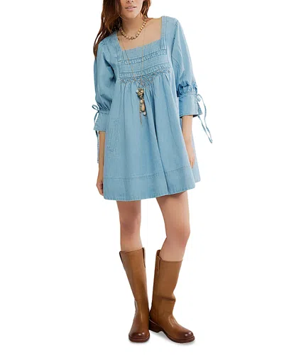 Free People Sonora Denim Mini Dress In Blue